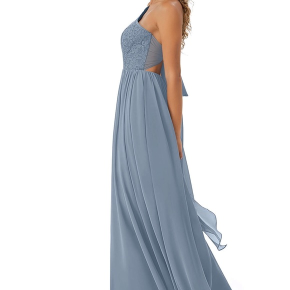 Azazie Crosby: A-Line Lace Chiffon Floor-Length Dress Dusty Blue - Picture 7 of 7